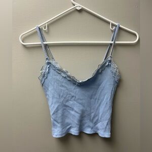 Garage Women’s Light Blue Ribbed Lace Tank Top